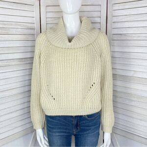 Moon & Madison Waffle Knit Cowl Neck Crop Sweater Cream Beige Small Long Sleeve